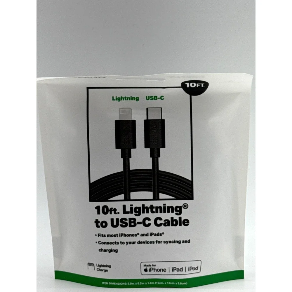 EZENA 10ft legacy Cable to USB C Lot of 2 Black White iPhone iPad Fast Charge